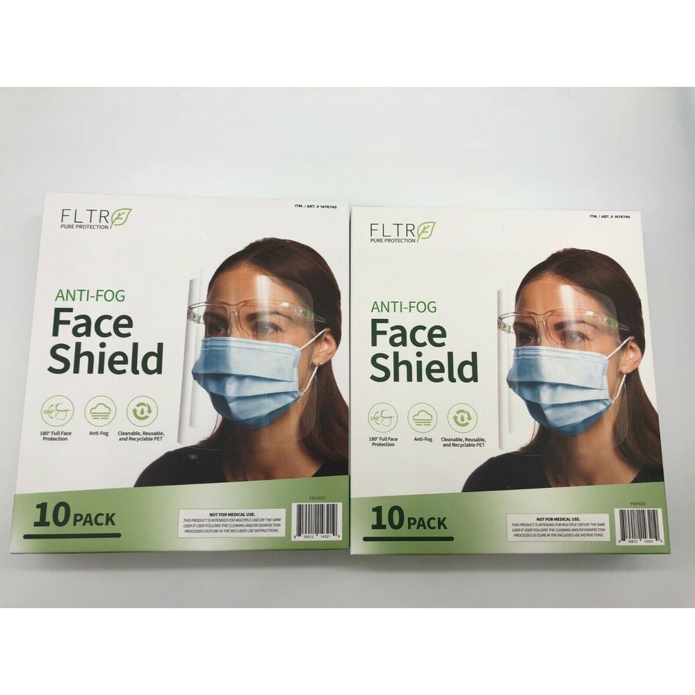 Face Shields 10-pack Barrier Comfort FLTR Pure Protection Anti-Fog Lot of 2